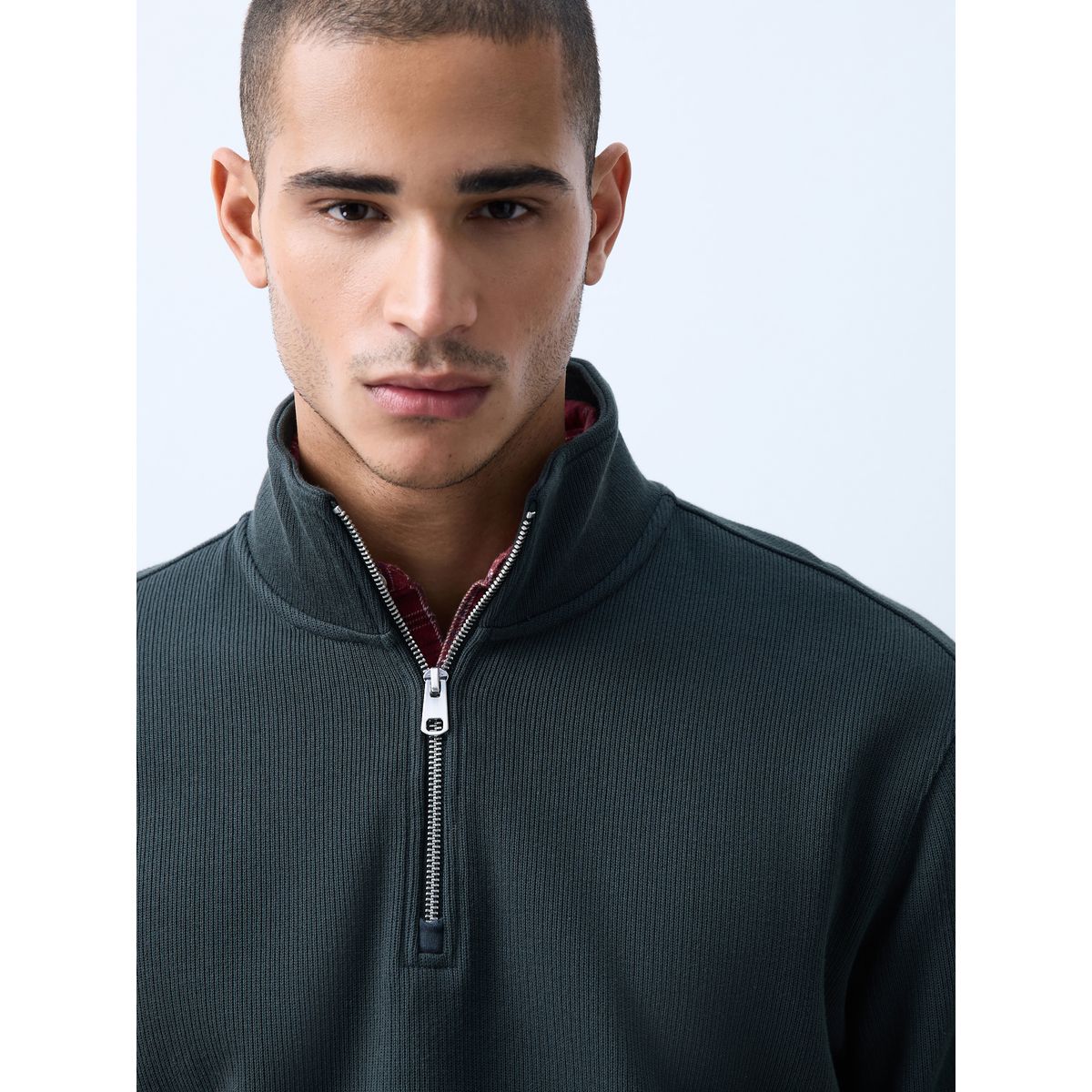 Sweat texturé à col zippé n. premium vert pin, NEXT