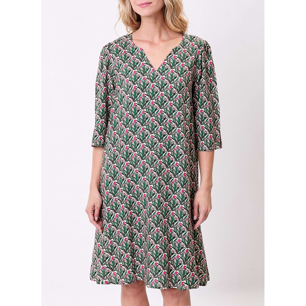 Robe imprimée évasée manches 3/4 IZOE vert zefania, LA FIANCÉE