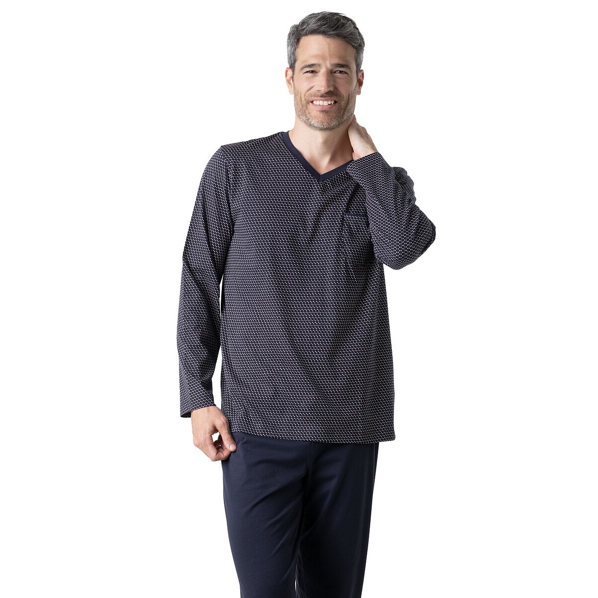 Pyjama avec col V bleu marine, EMINENCE