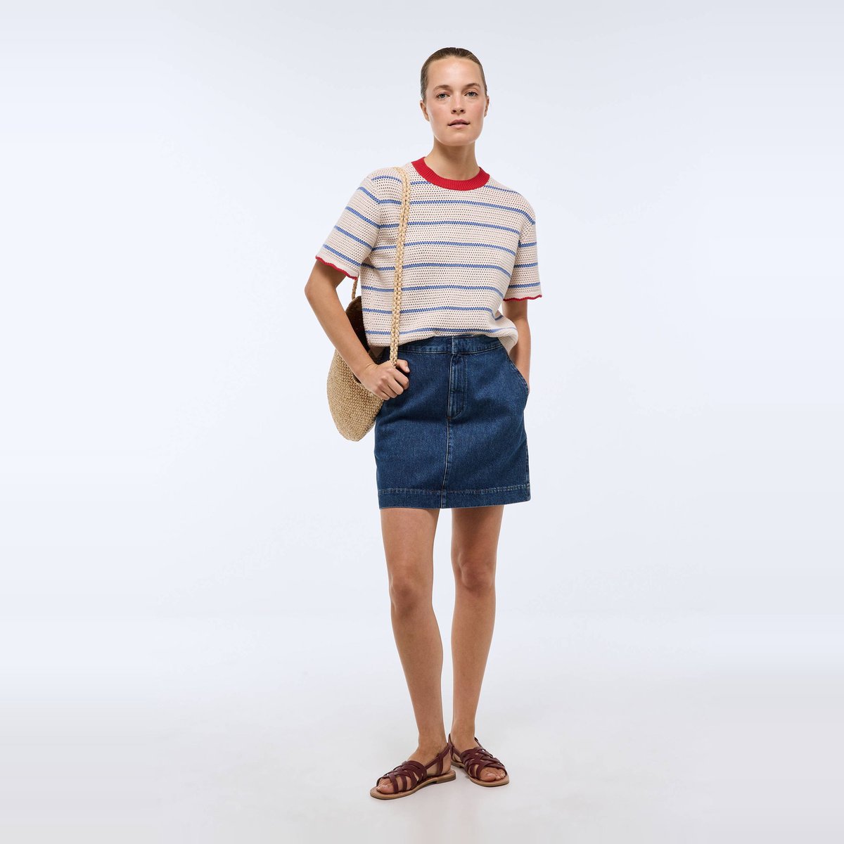 Jupe courte en denim stone denim, MONOPRIX