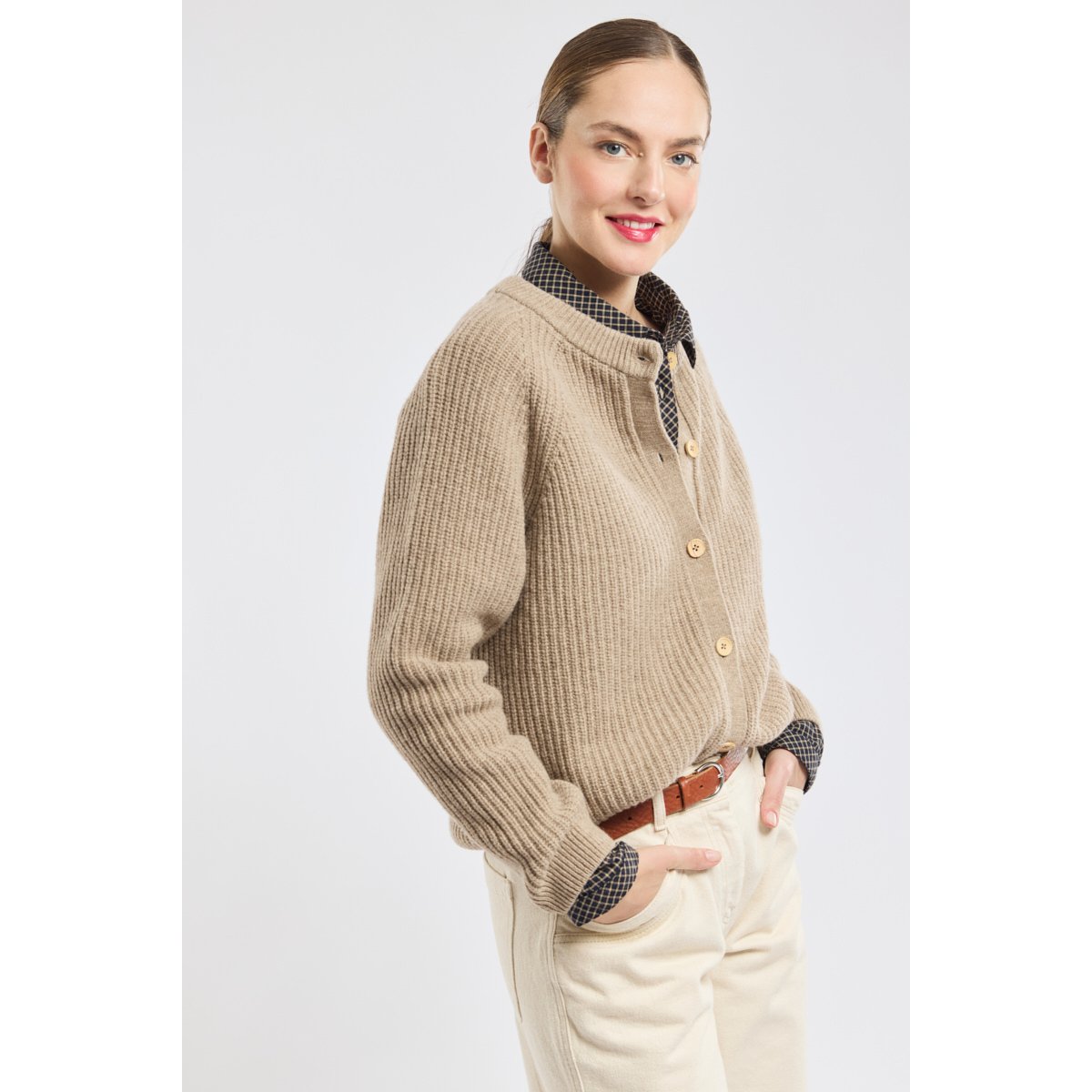 Cardigan boutonné en laine white pepper chiné, ARMOR-LUX