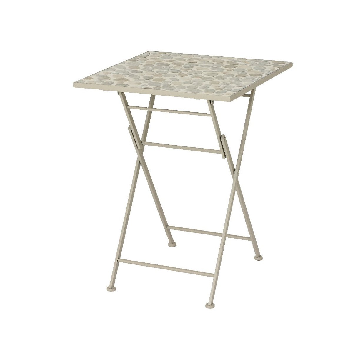 Table de jardin carrée 58 cm gris/beige décor mosaïque galets GRENADE gris clair, PIER IMPORT