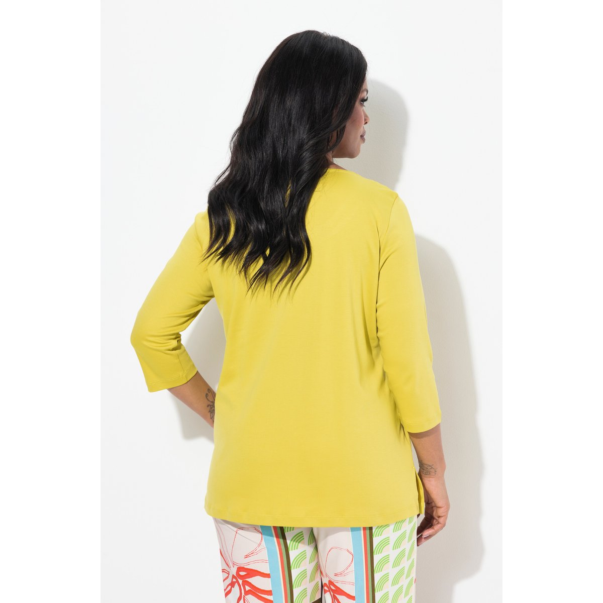 T-shirt en coton Pima. Manches 3/4 et col pistache, ULLA POPKEN