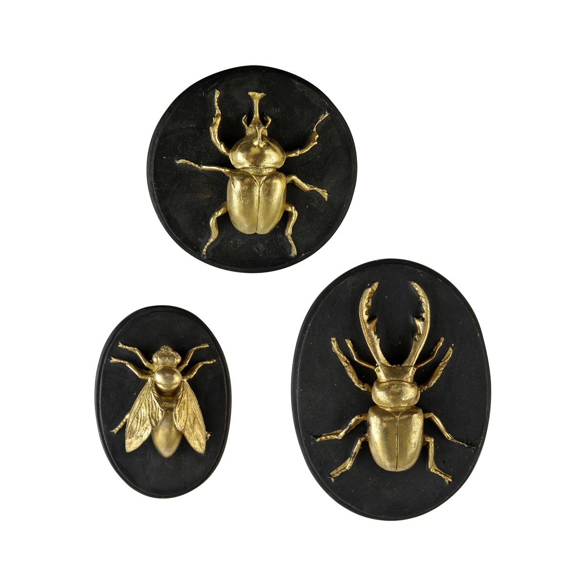Lot de 3 déco murales abeille scarabée lucane noir, EMDE