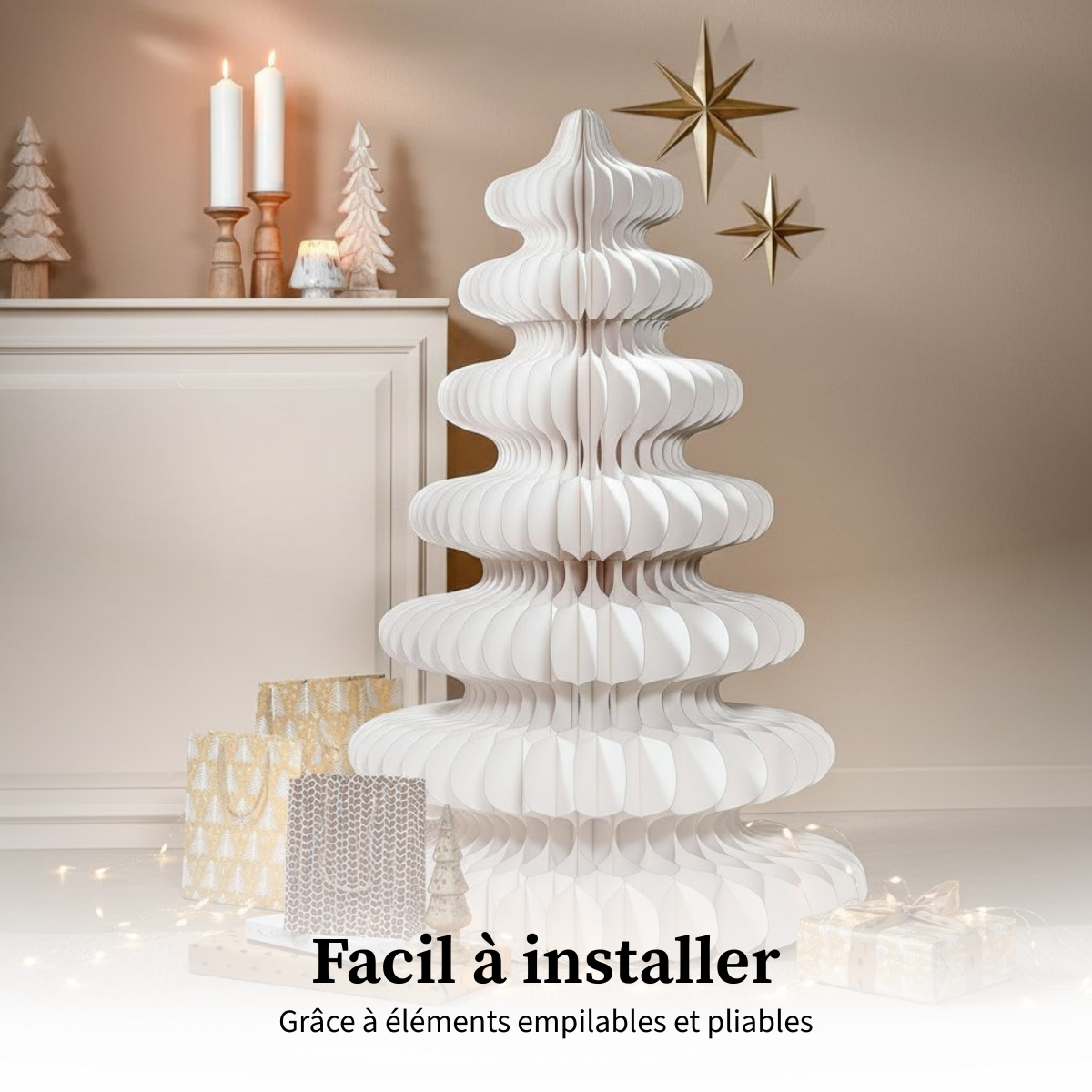 Sapin de Noël décoratif en papier H153 cm YARRAH blanc, MICA DECORATIONS
