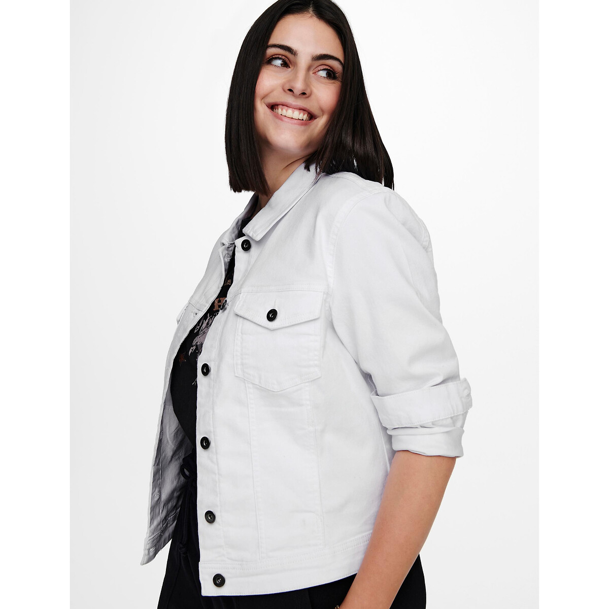 Veste courte en jean blanc, ONLY CARMAKOMA