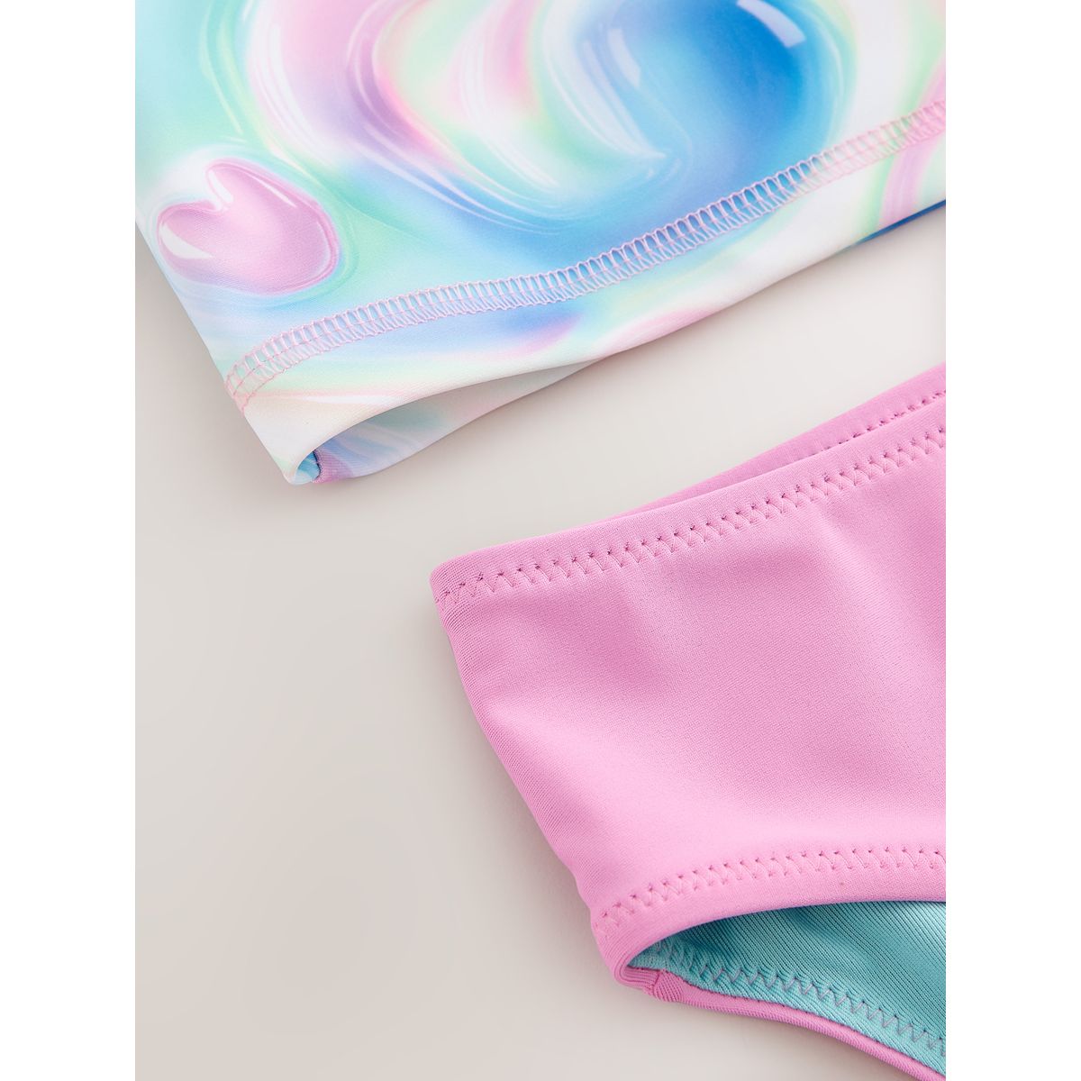 Débardeur en lycra anti-uv et slip de bain cœur à bulles rose/bleu, NEXT