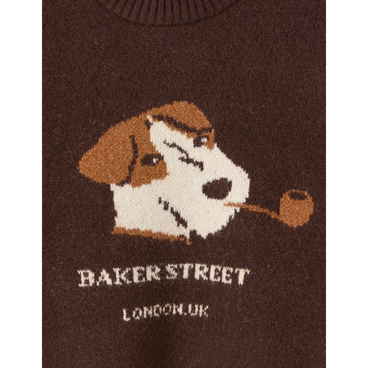 Pull col rond jacquard marron foncée, BZB