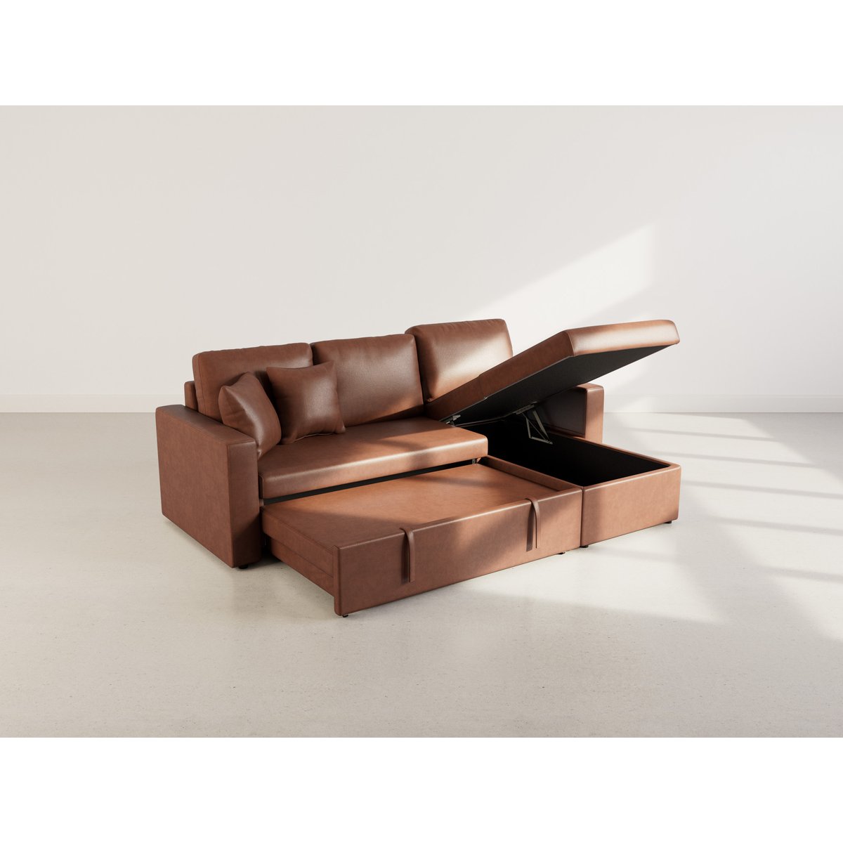 Canapé d'angle convertible en simili 4pl, CYRUS cognac, BEST MOBILIER