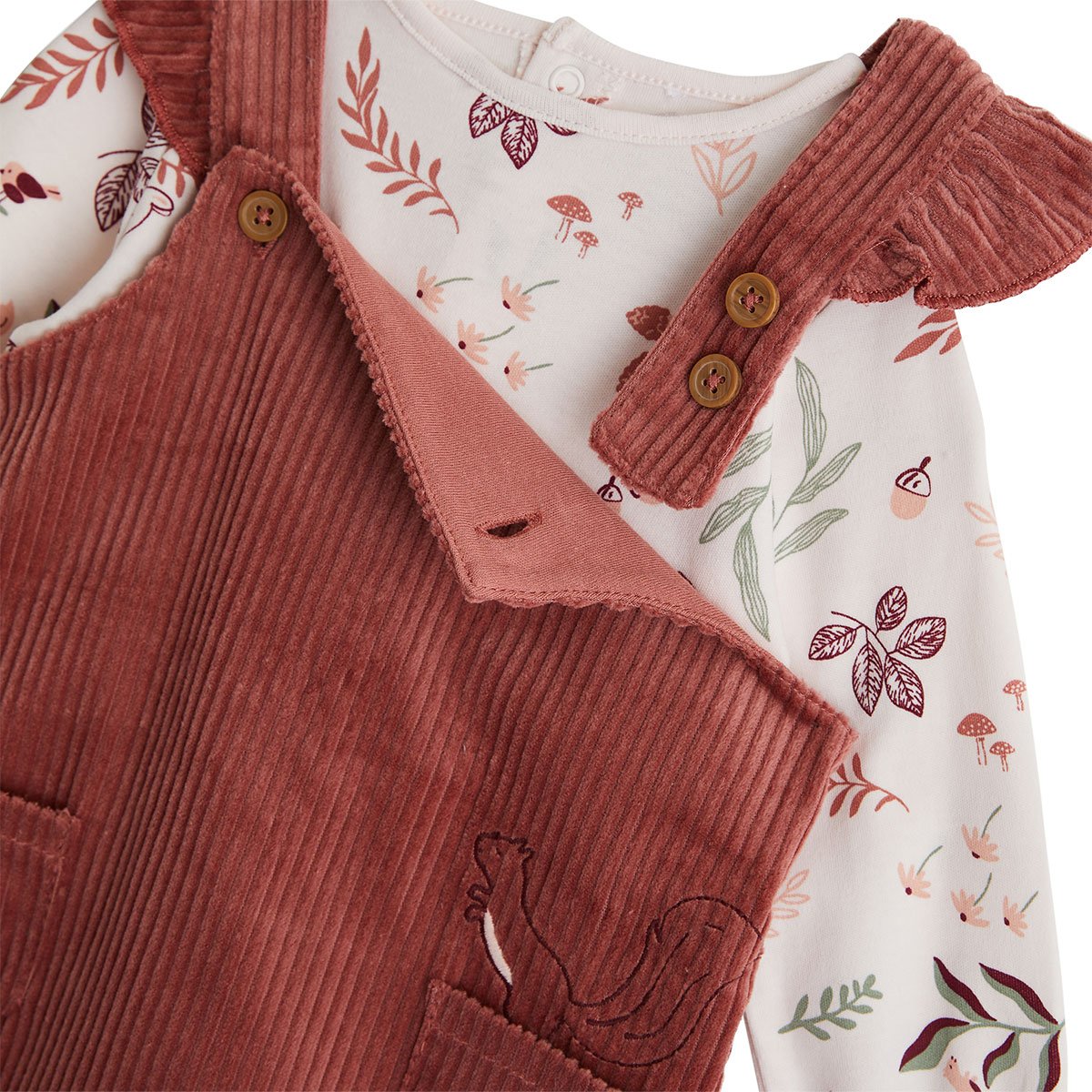 Ensemble robe bébé en velours côtelé, t-shirt et collant Evie rose, PETIT BEGUIN