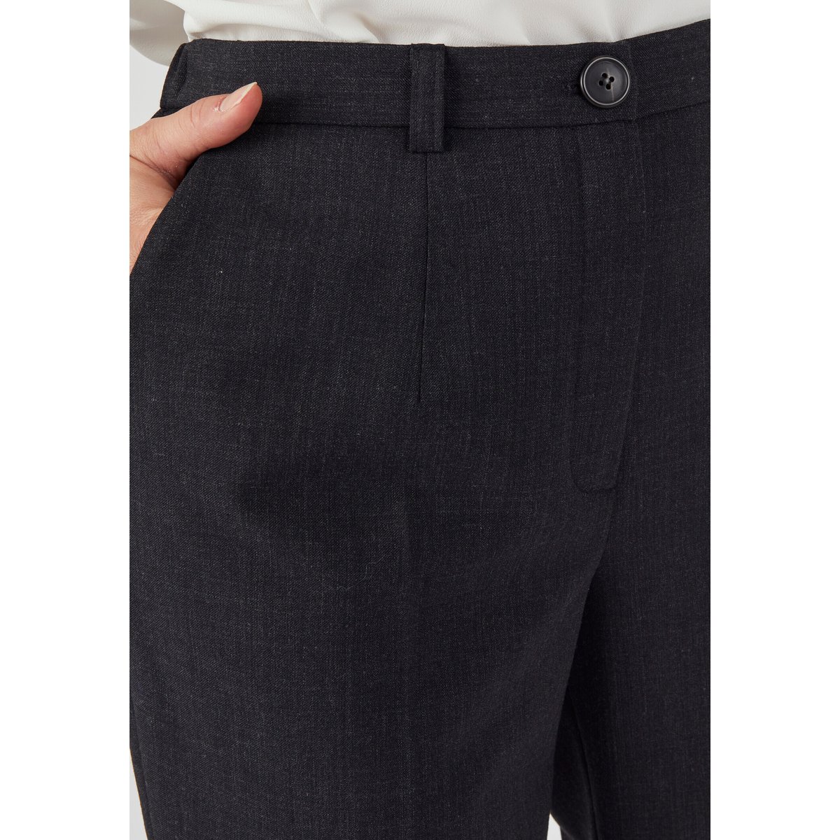 Pantalon large mélange laine bi-stretch gris anthracite chiné, DAMART