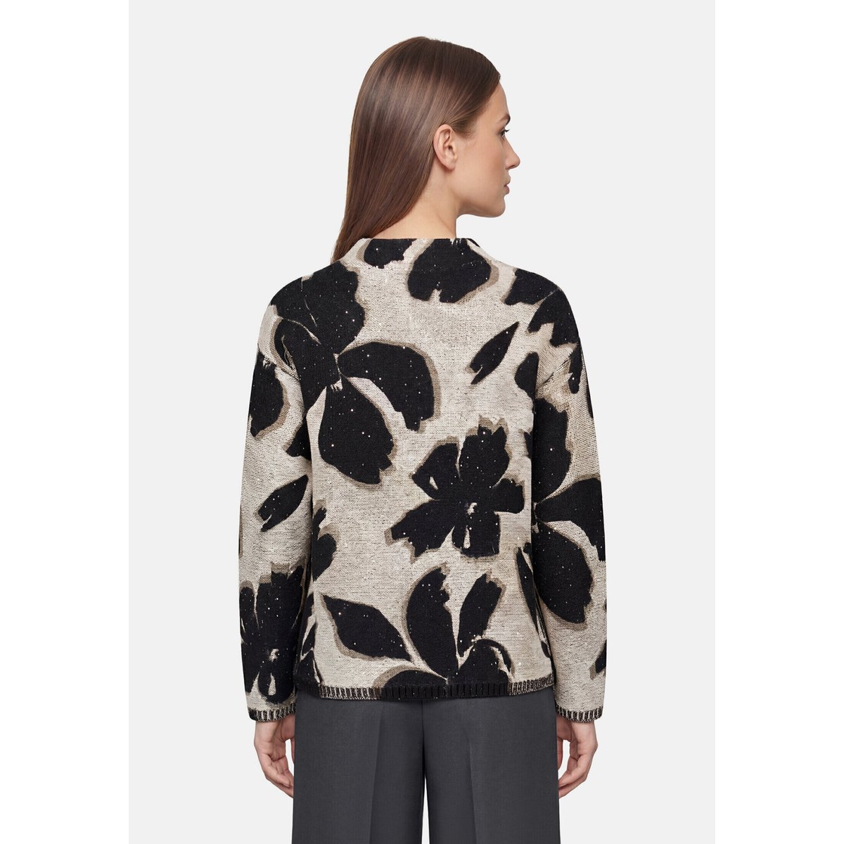 Pull-over en maille à col droit beige/noir, BETTY BARCLAY