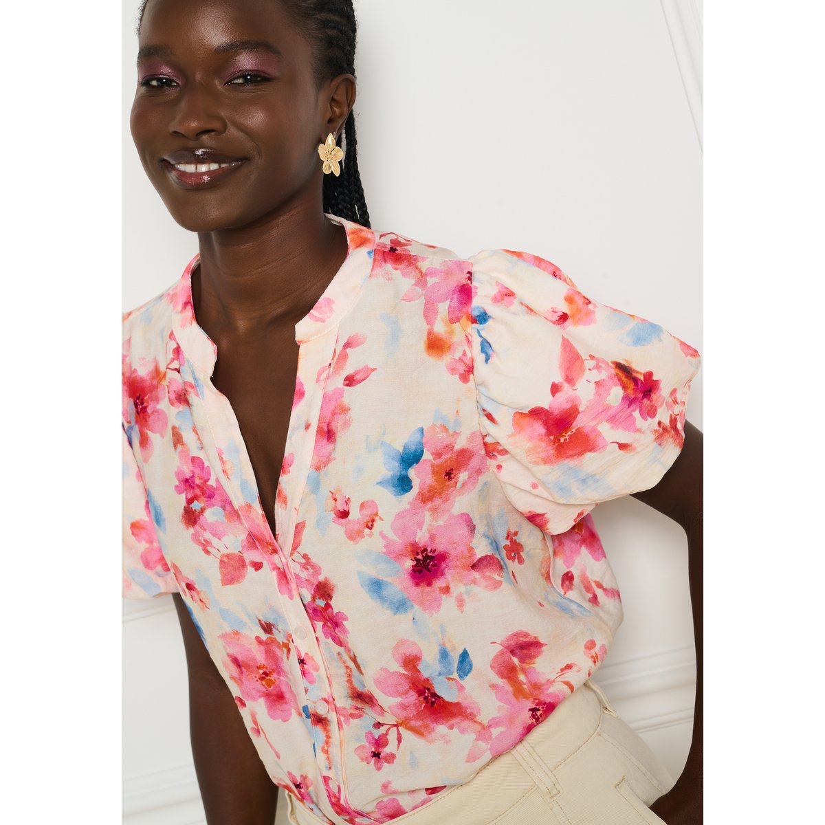 Blouse à manches bouffantes rose clair, LOLALIZA