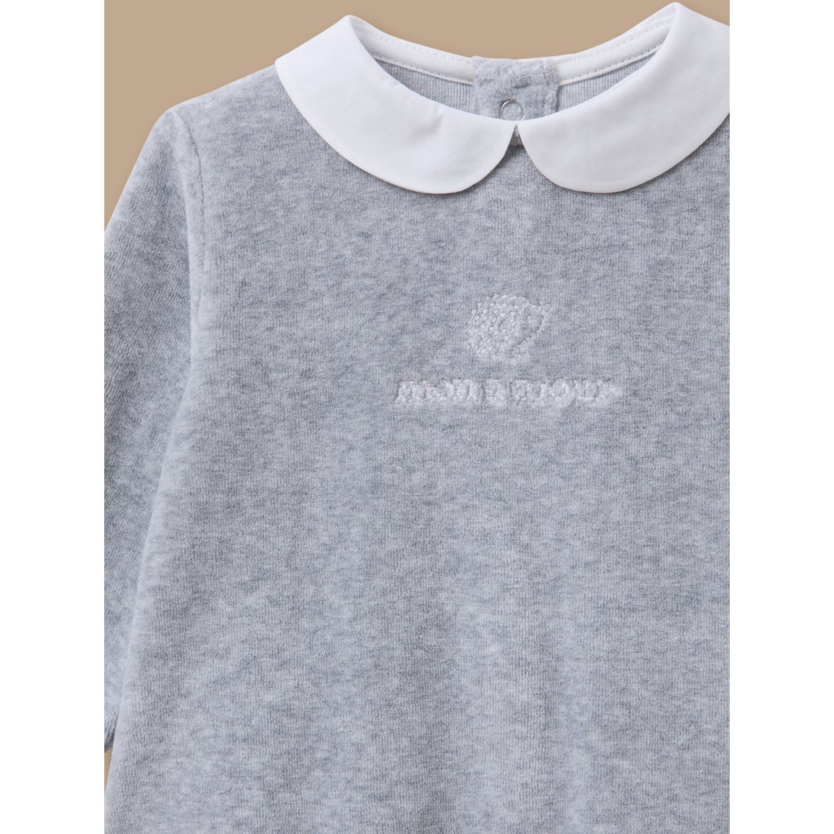Dors-bien velours brodé gris chine, CYRILLUS