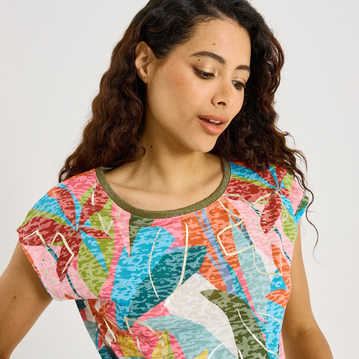 T-shirt imprimé tropical blanc cassé blanc, GRAIN DE MALICE