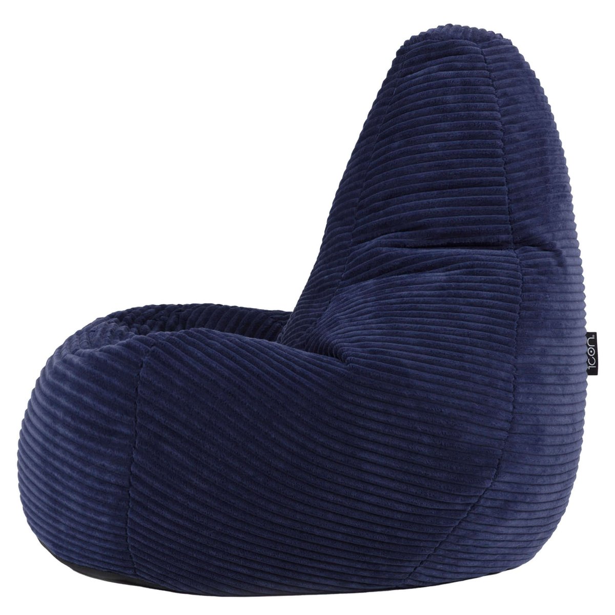 Pouf poire enfant à dossier haut avec repose-pieds carré assorti en velours côtelé Oeko-Tex® - DALTON bleu marine, ICON