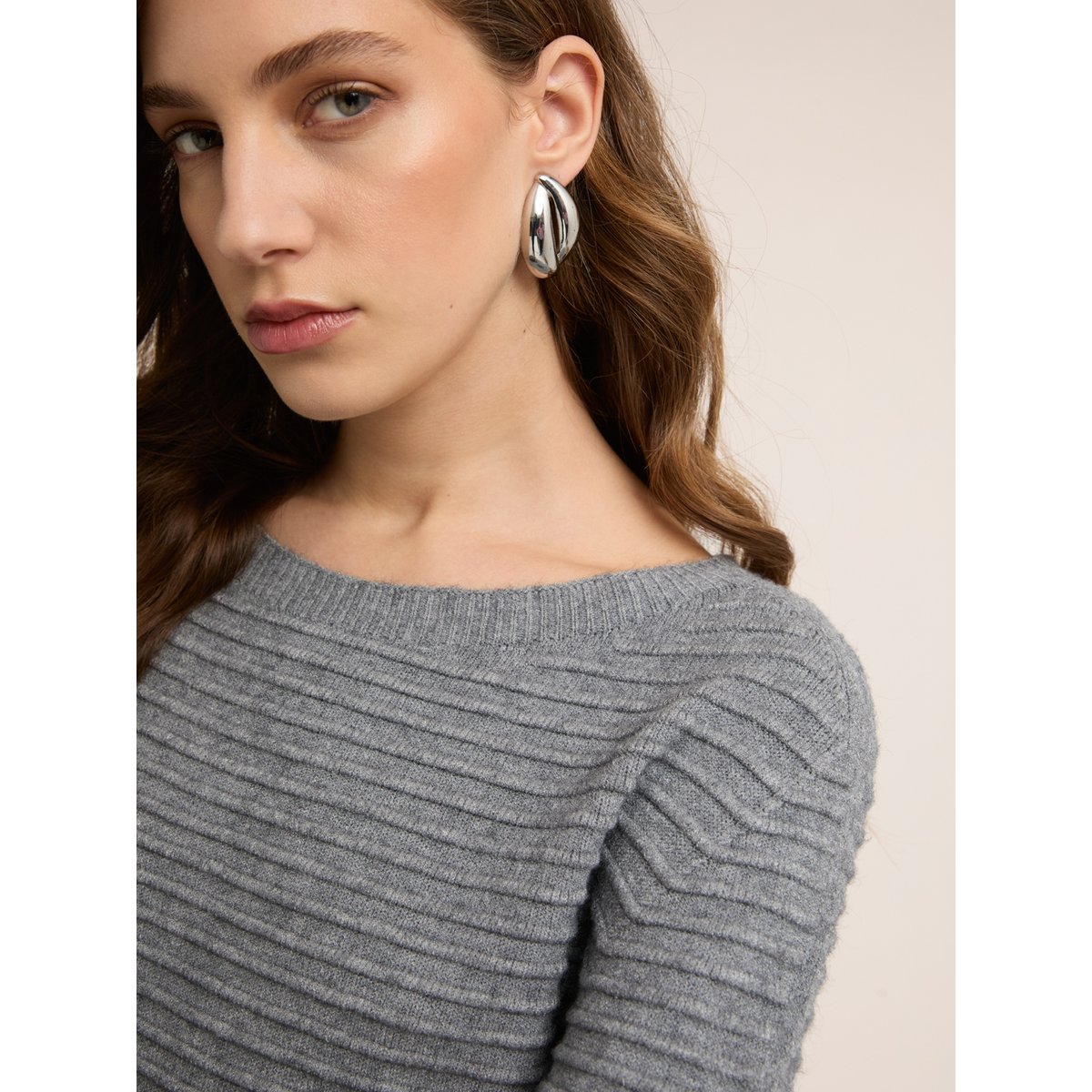 Maille côtelée en mélange viscose gris, MOTIVI