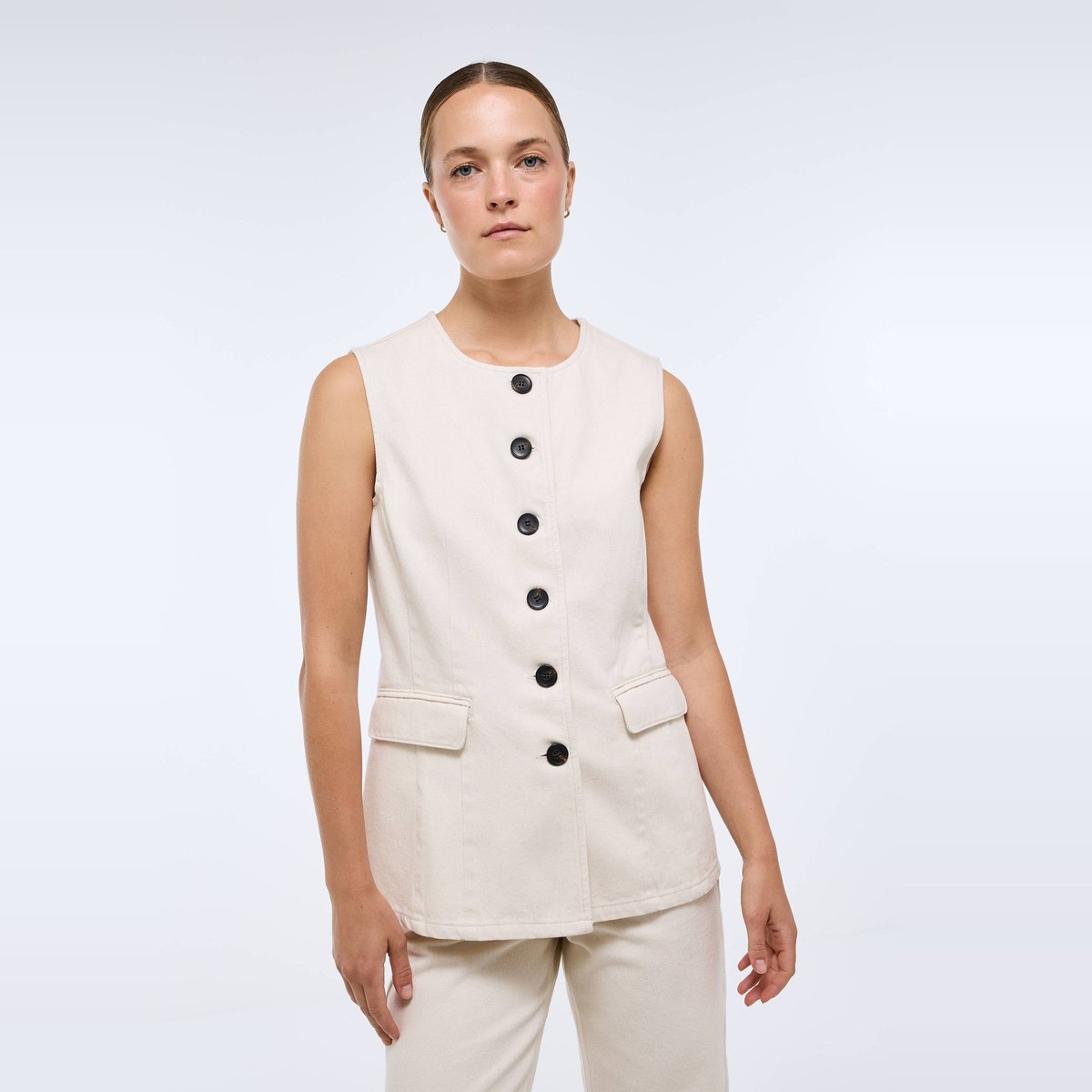 Veston sans manches en coton ecru, MONOPRIX