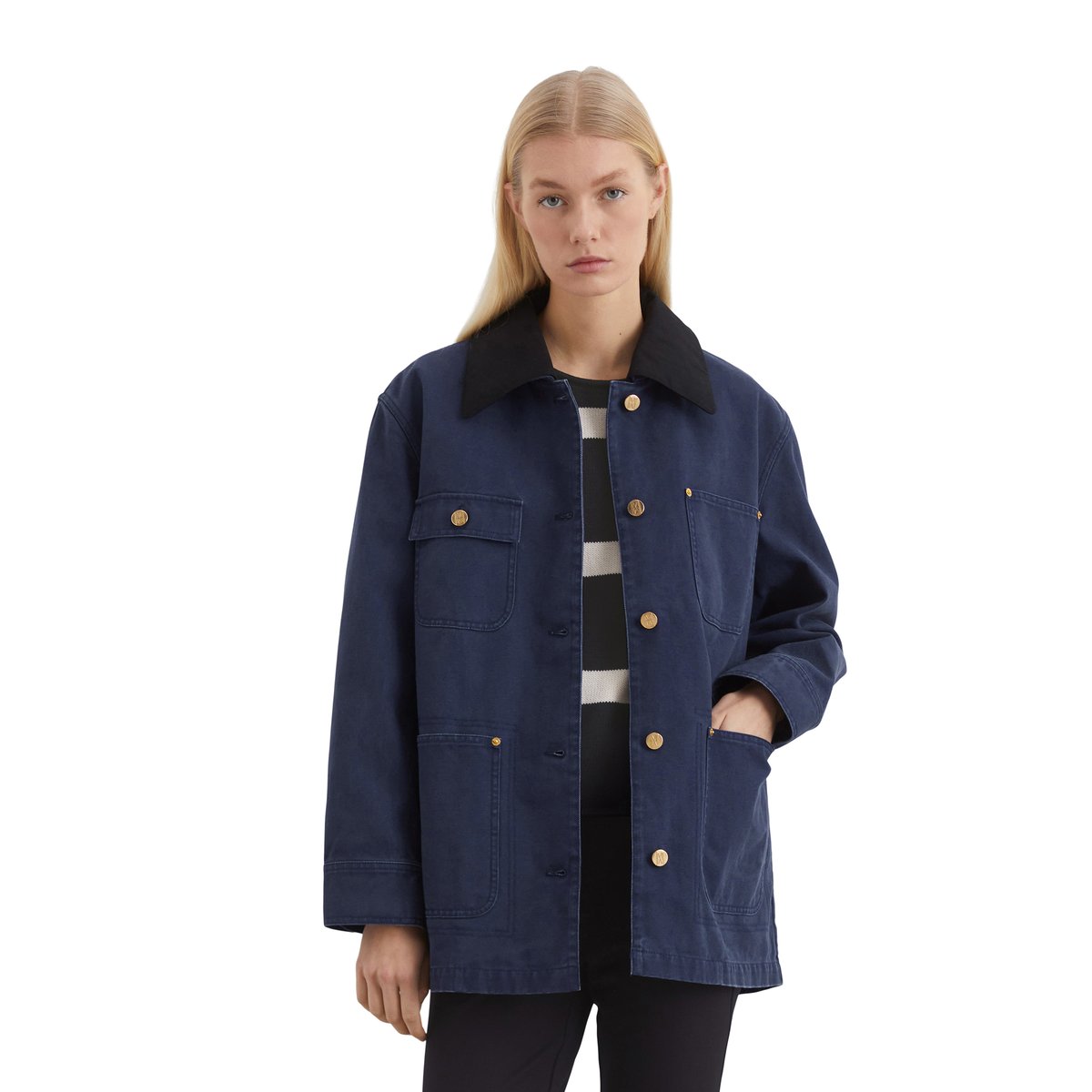 Veste en toile relaxed avec col amovible bleu foncé, MARC O'POLO