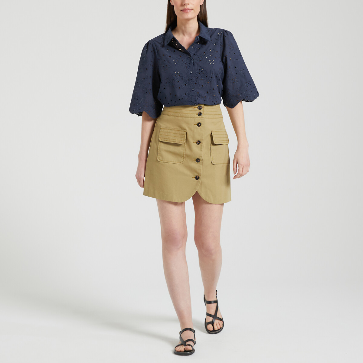 Broderies Anglaise Cotton Blouse with Wide Sleeves navy, VERO MODA