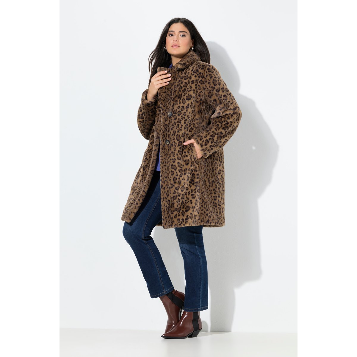 Manteau en polaire bouclée avec col à revers ruskea, ULLA POPKEN
