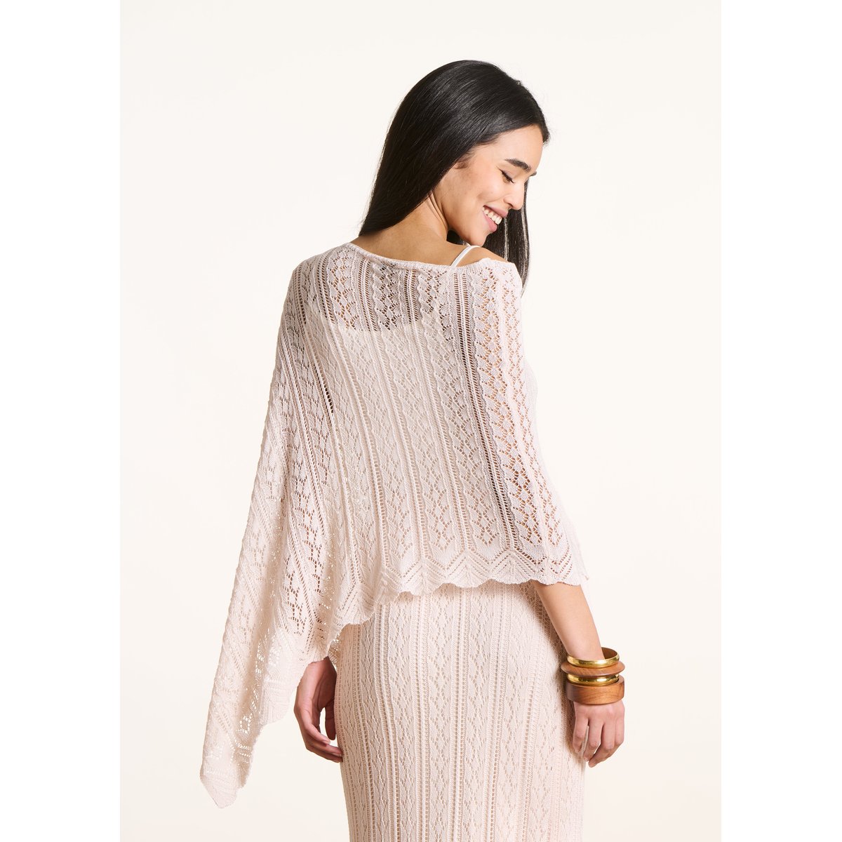 Pull cape en maille fine ajourée ecru, LA FEE MARABOUTEE
