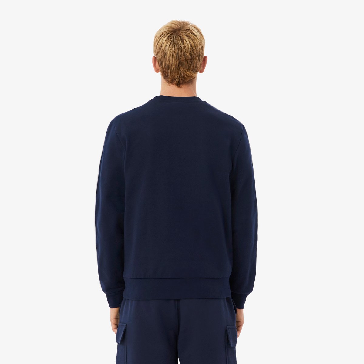 Sweatshirt molleton liserés griffés bleu-166, LACOSTE