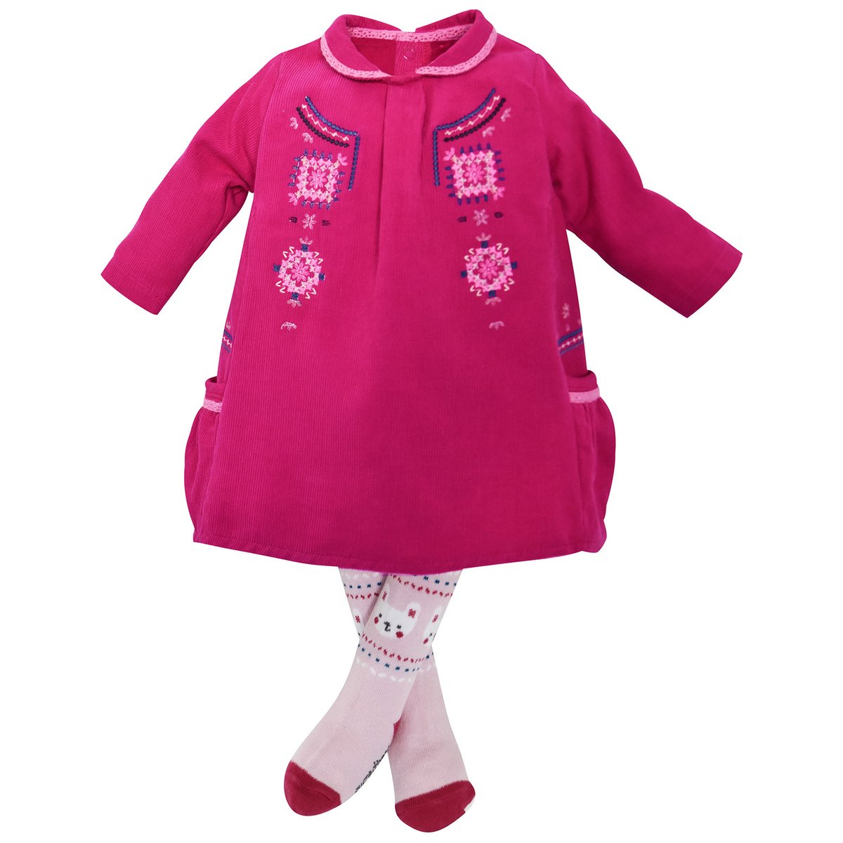 Robe + collant bebe fuchsia folklore baby rose, SUCRE D'ORGE