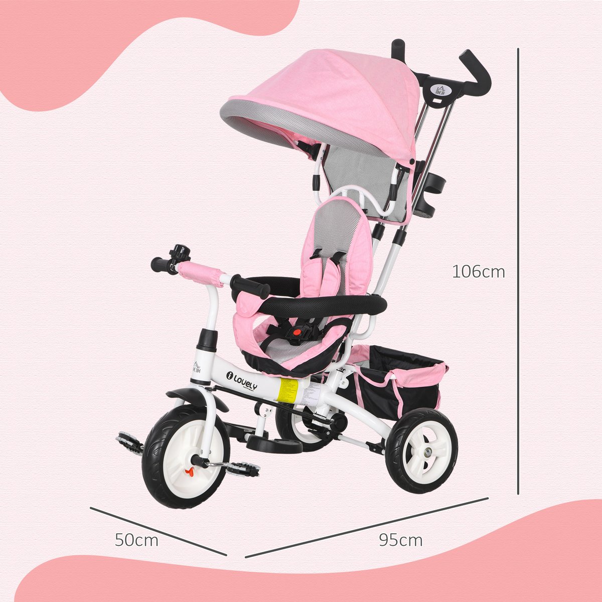 Tricycle pour enfants Métal Violet rose, HOMCOM
