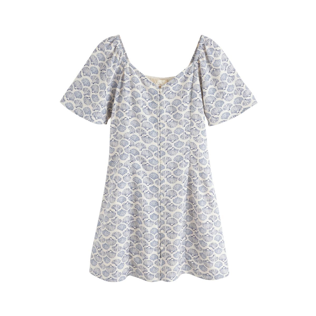 Robe courte à manches bouffantes imprimé coquillage blanc/bleu, NEXT