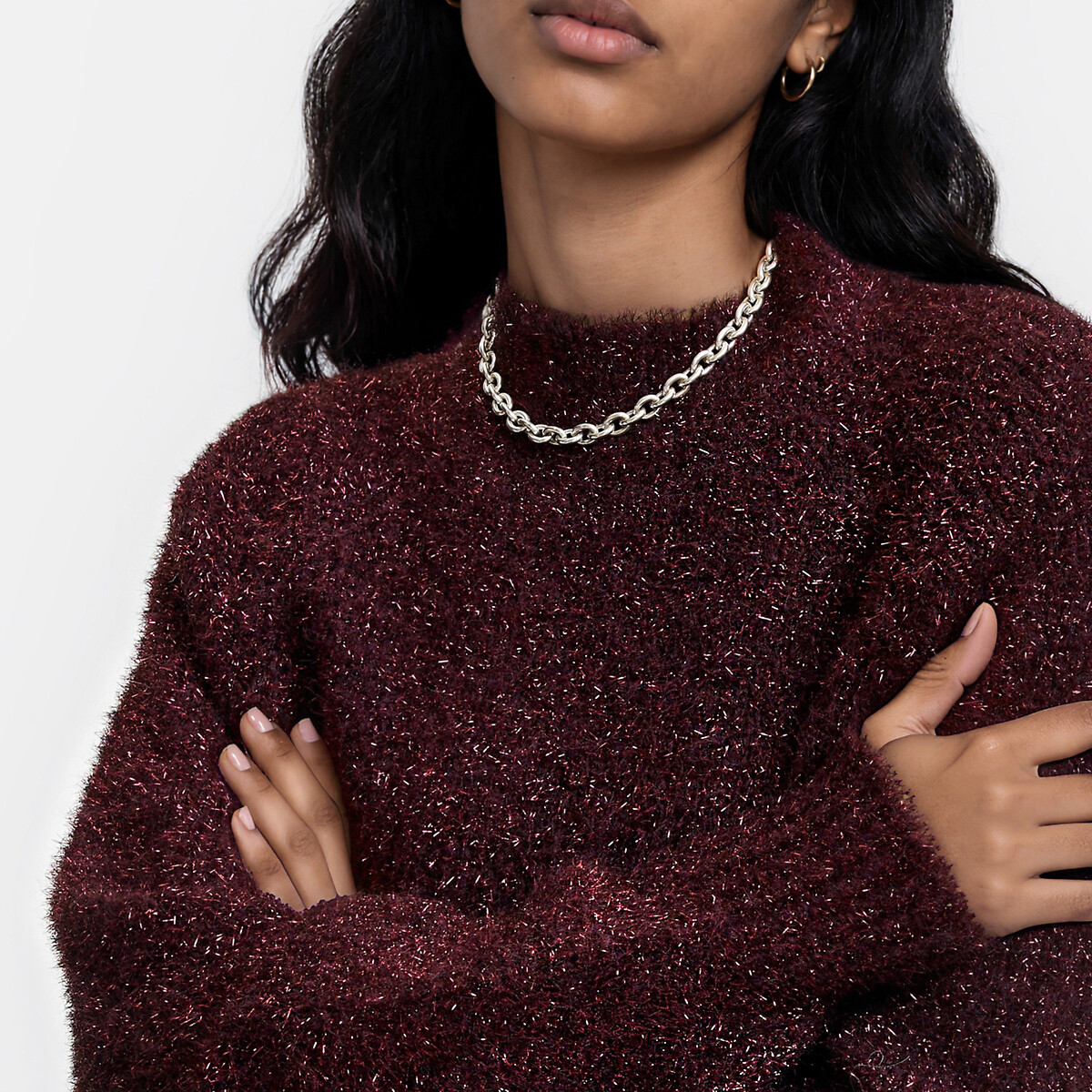 Pull col rond, avec fils brillants violet, LA REDOUTE COLLECTIONS