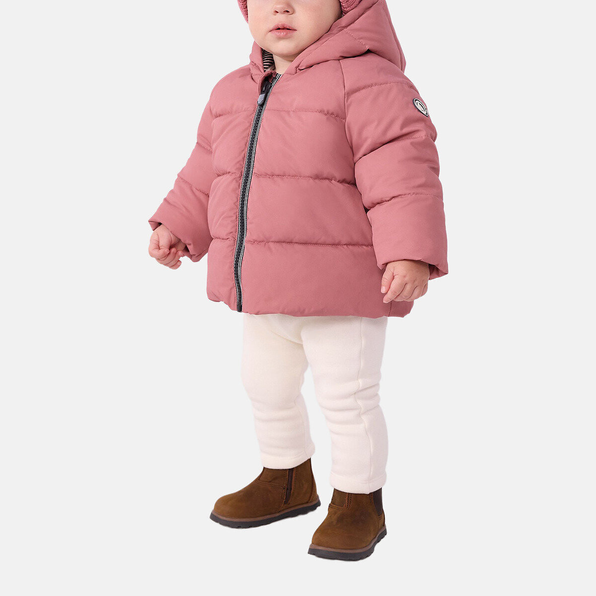 Piumino a tinta unita con cappuccio, in poliestere rosa, PETIT BATEAU