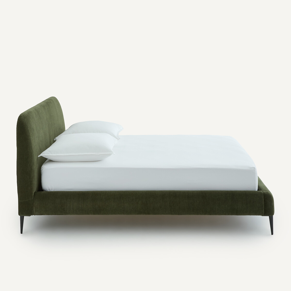 Bett OSCAR aus Velours, mit Lattenrost , Design Emmanuel Gallina olivgrün, EMMANUEL GALLINA X AM.PM