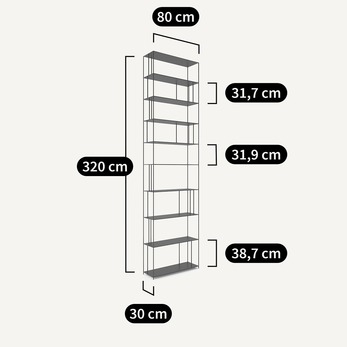 Bibliothèque métal acier H320 cm, Parallel XXL noir, AM.PM