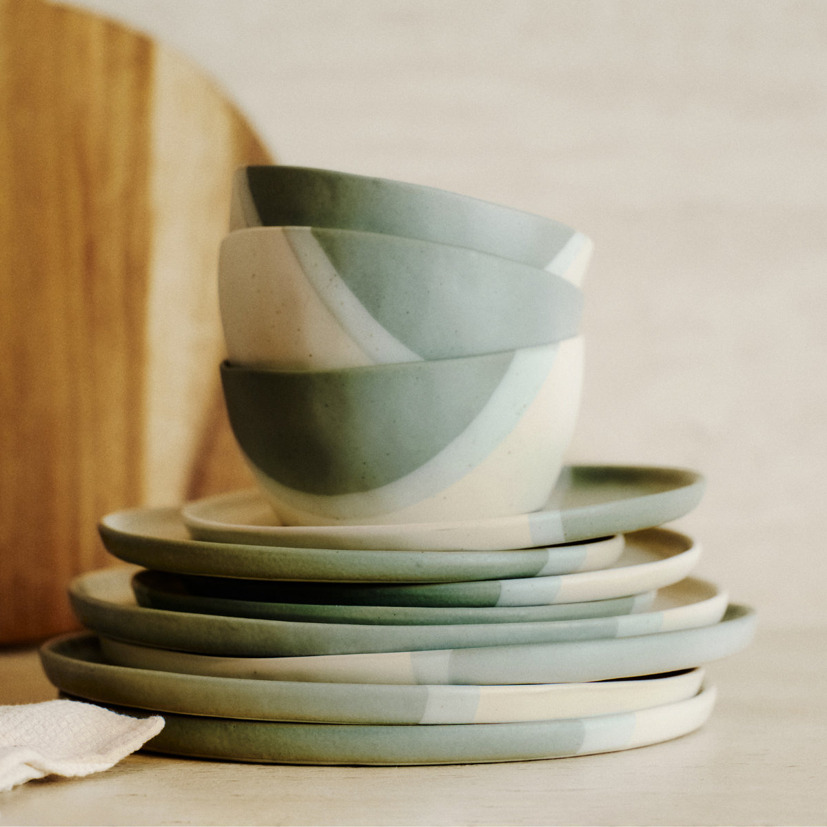 Set de 4 assiettes à dessert en grès D22 MATTY vert, SIA DECO