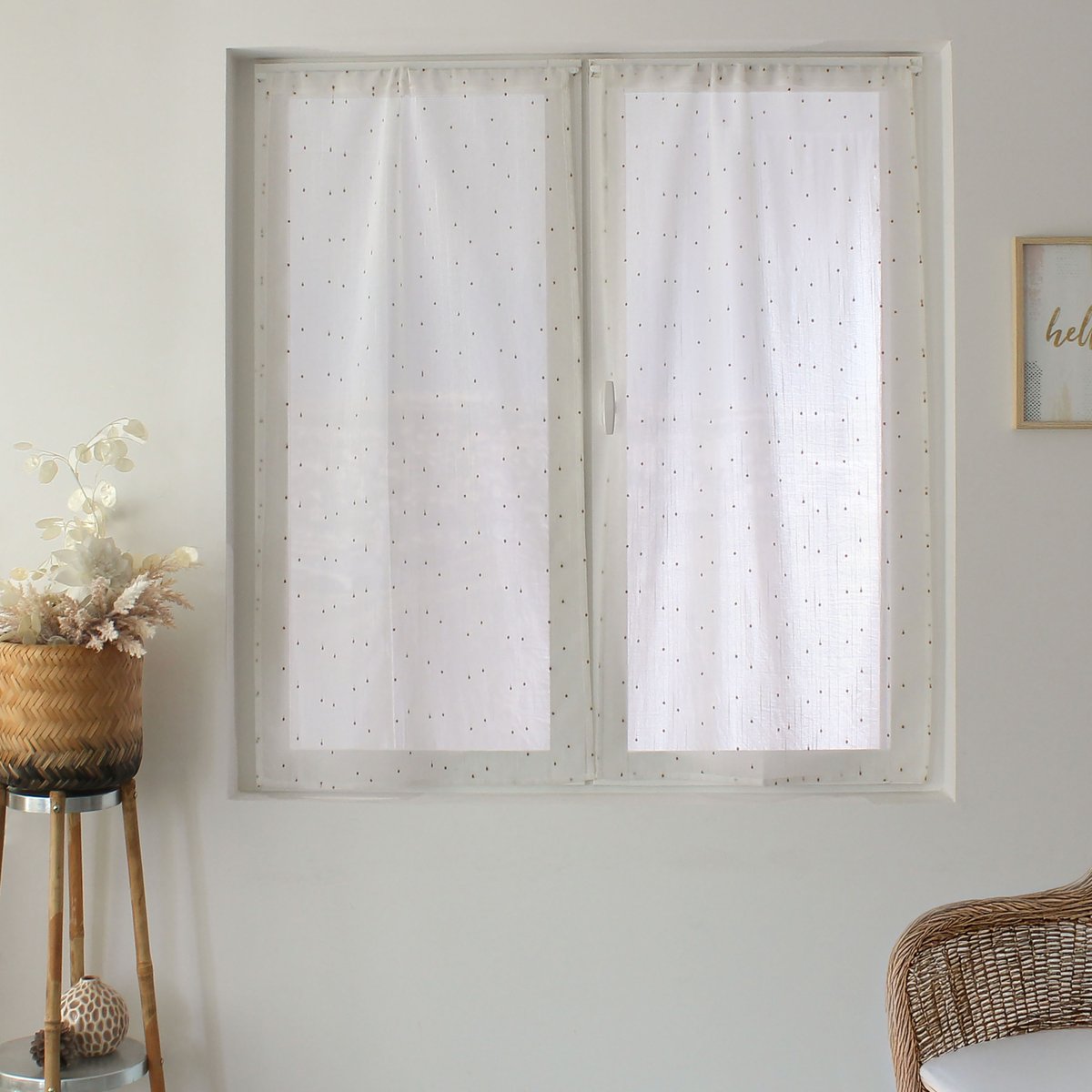 Paire de petits voilages plumetis  - Effet lin naturel, HOME MAISON