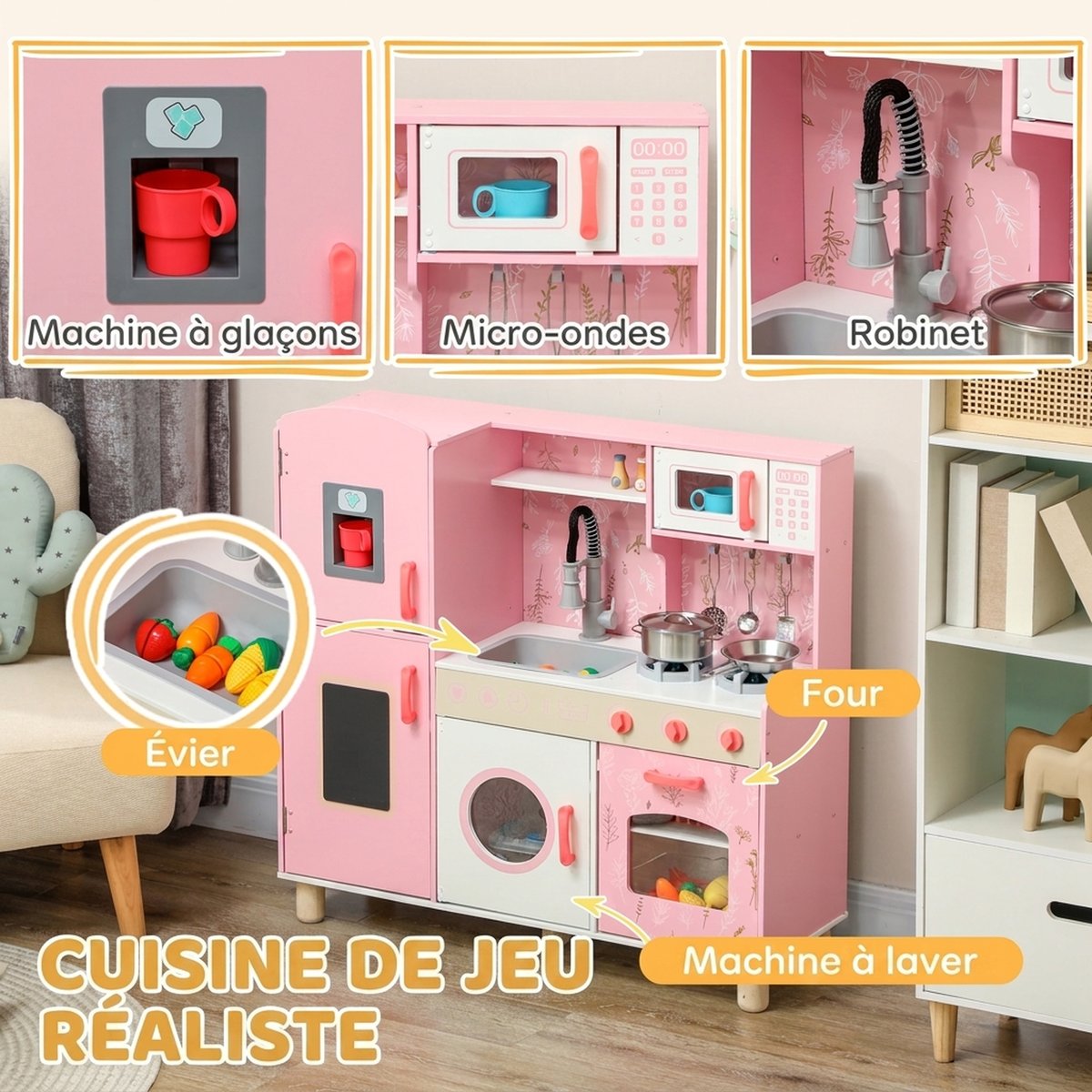 Ensemble de cuisine pour enfants MDF Rose rose, AIYAPLAY