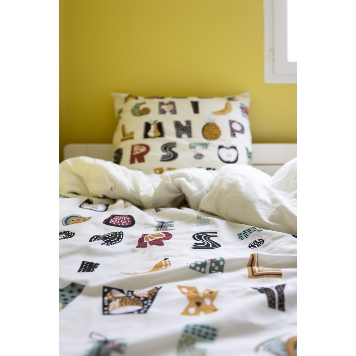 Parure housse de couette + taie Farandole ABC blanc, EDEN