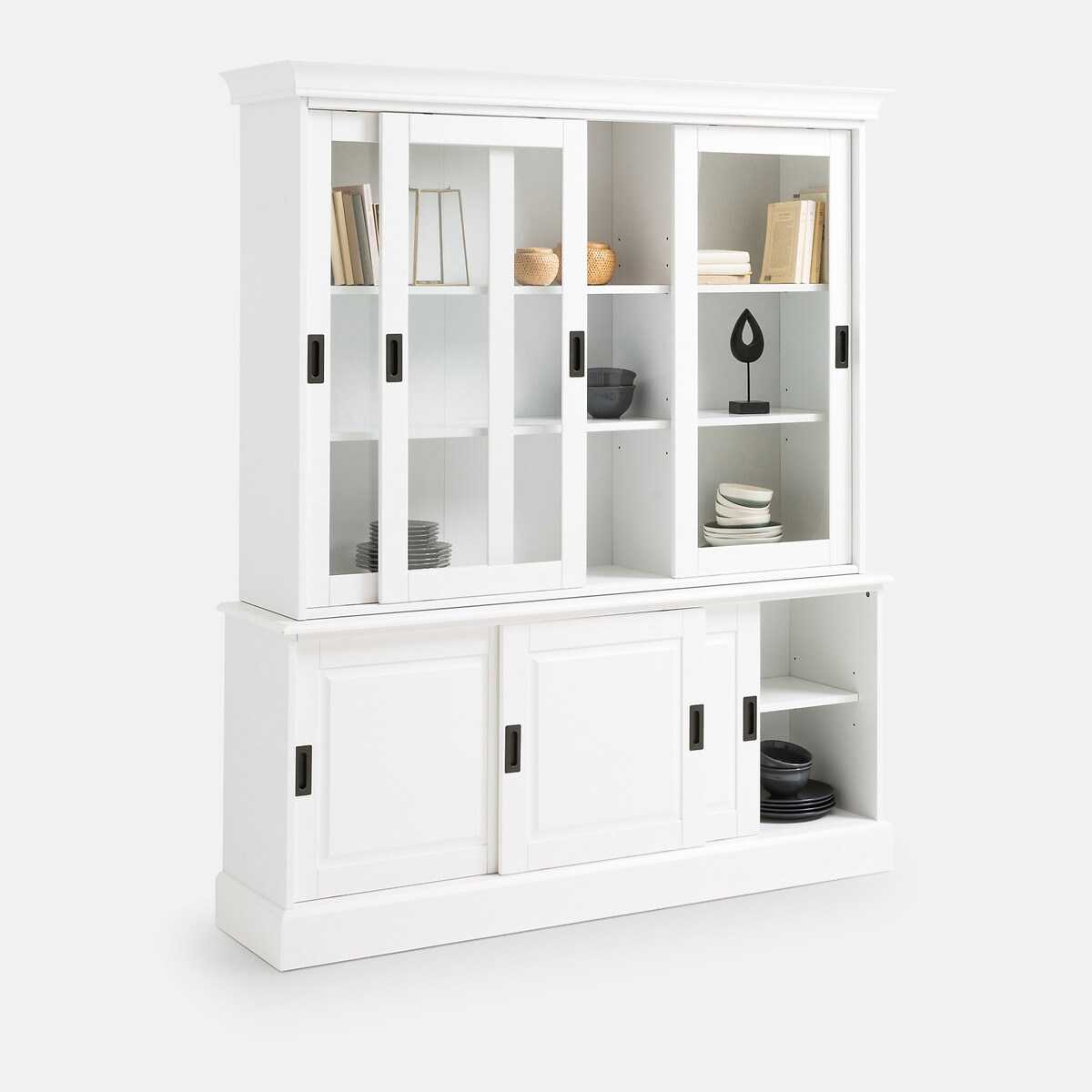 Buffet vaisselier, 3 portes, en pin massif et MDF, AUTHENTIC STYLE blanc, LA REDOUTE INTERIEURS