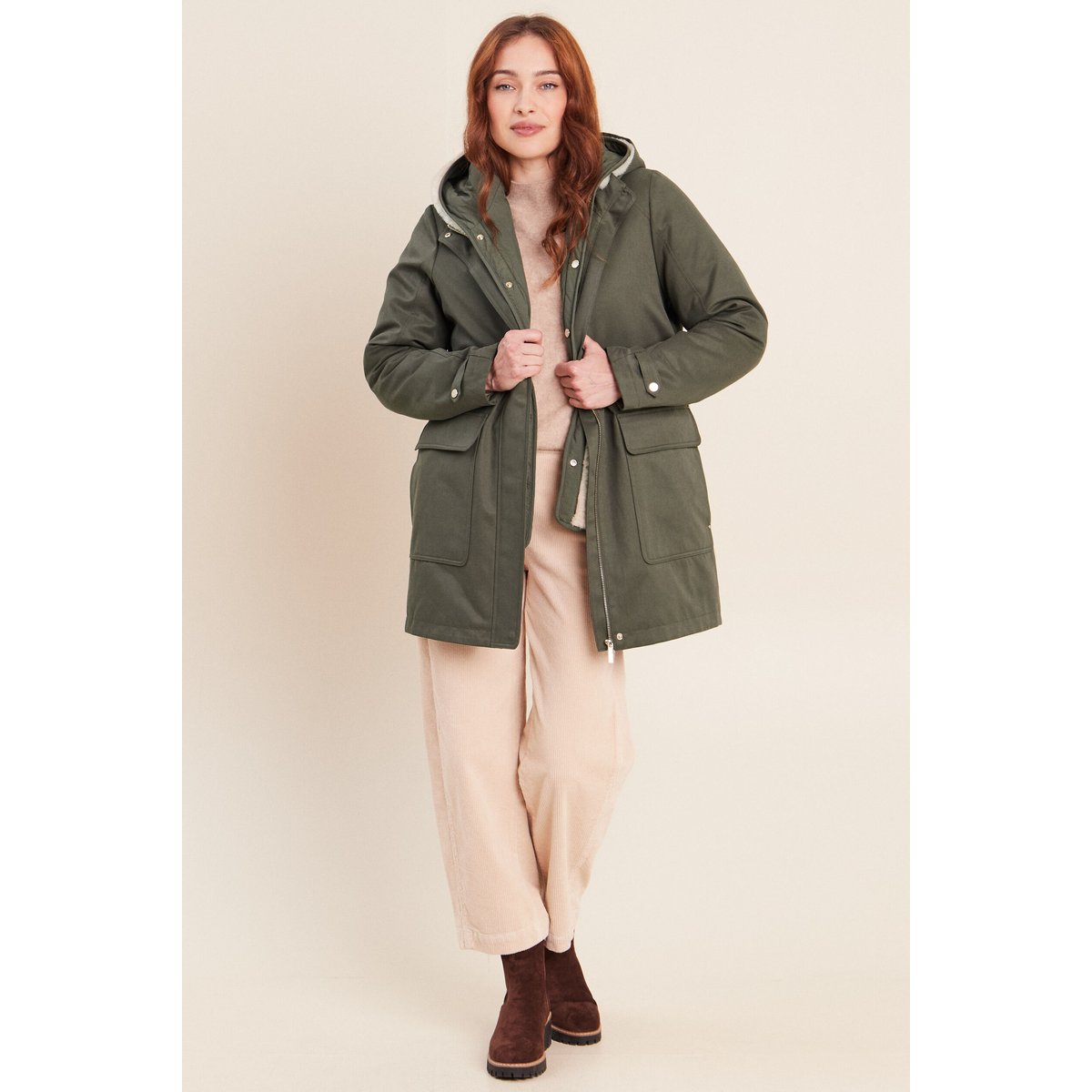 Parka cintrée 4 en 1 avec capuche vert kaki, BREAL