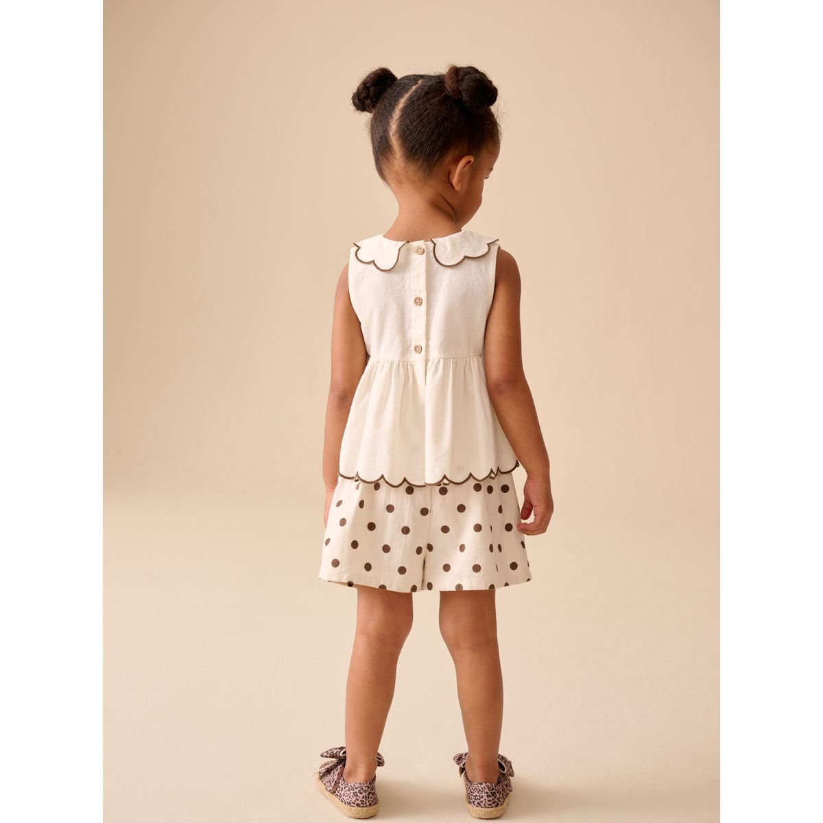 Ensemble blouse et short écru/chocolat à pois, NEXT