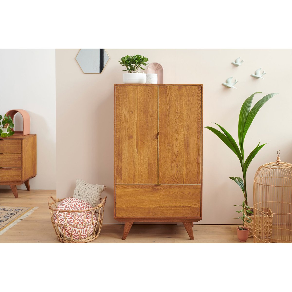 Buffet haut rétro en bois 2 portes 1 tiroir L80 H140 bronze - MALLET marron, HELLIN, DEPUIS 1862