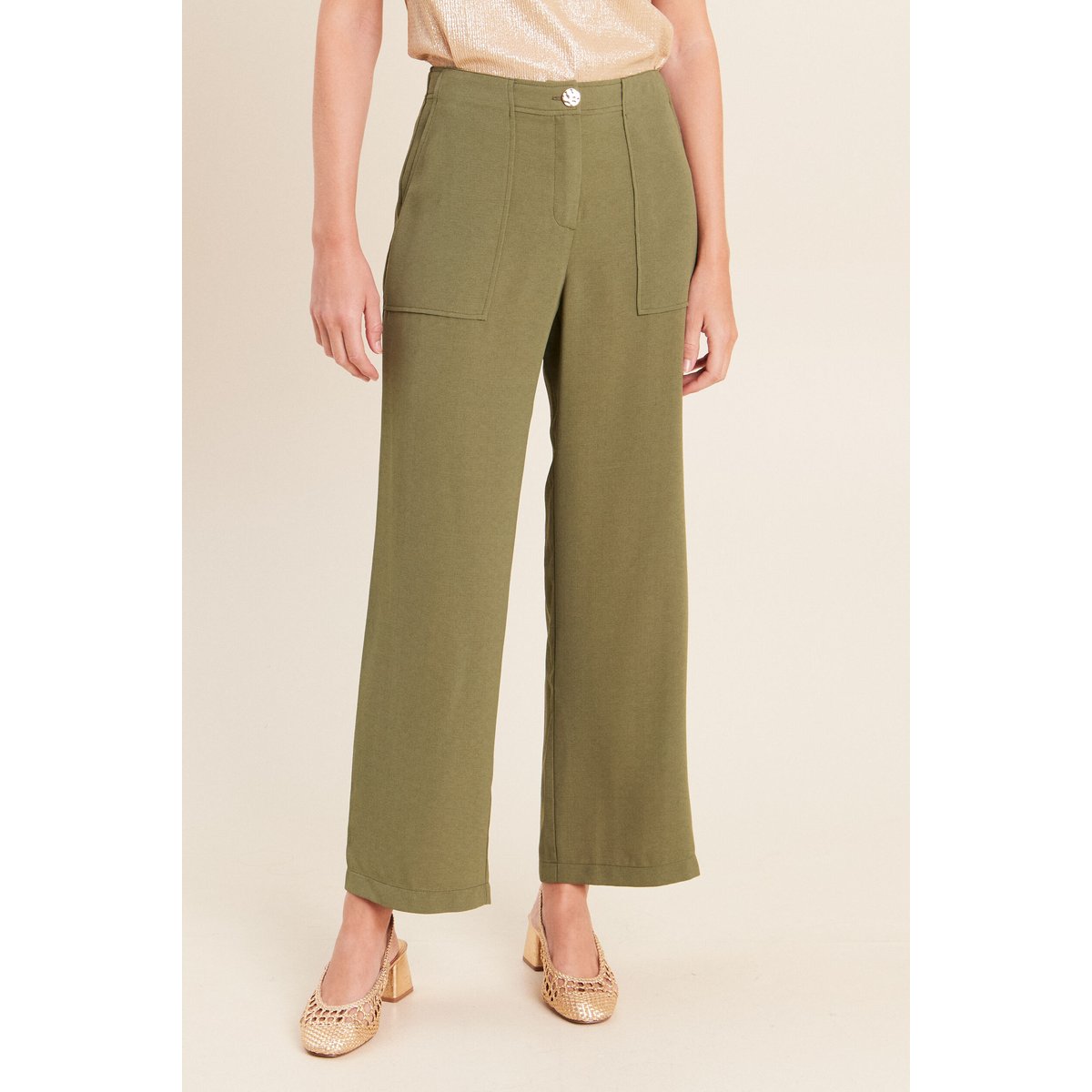 Pantalon large 7/8ème taille haute vert kaki, BREAL