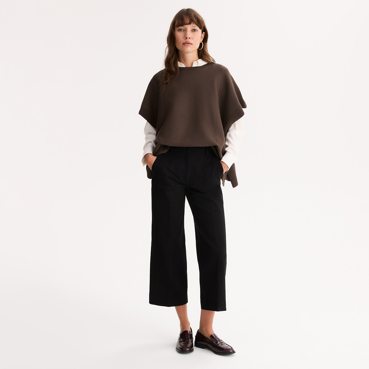 Straight Ankle Grazer Trousers in Stretch Cotton black, ANNE WEYBURN