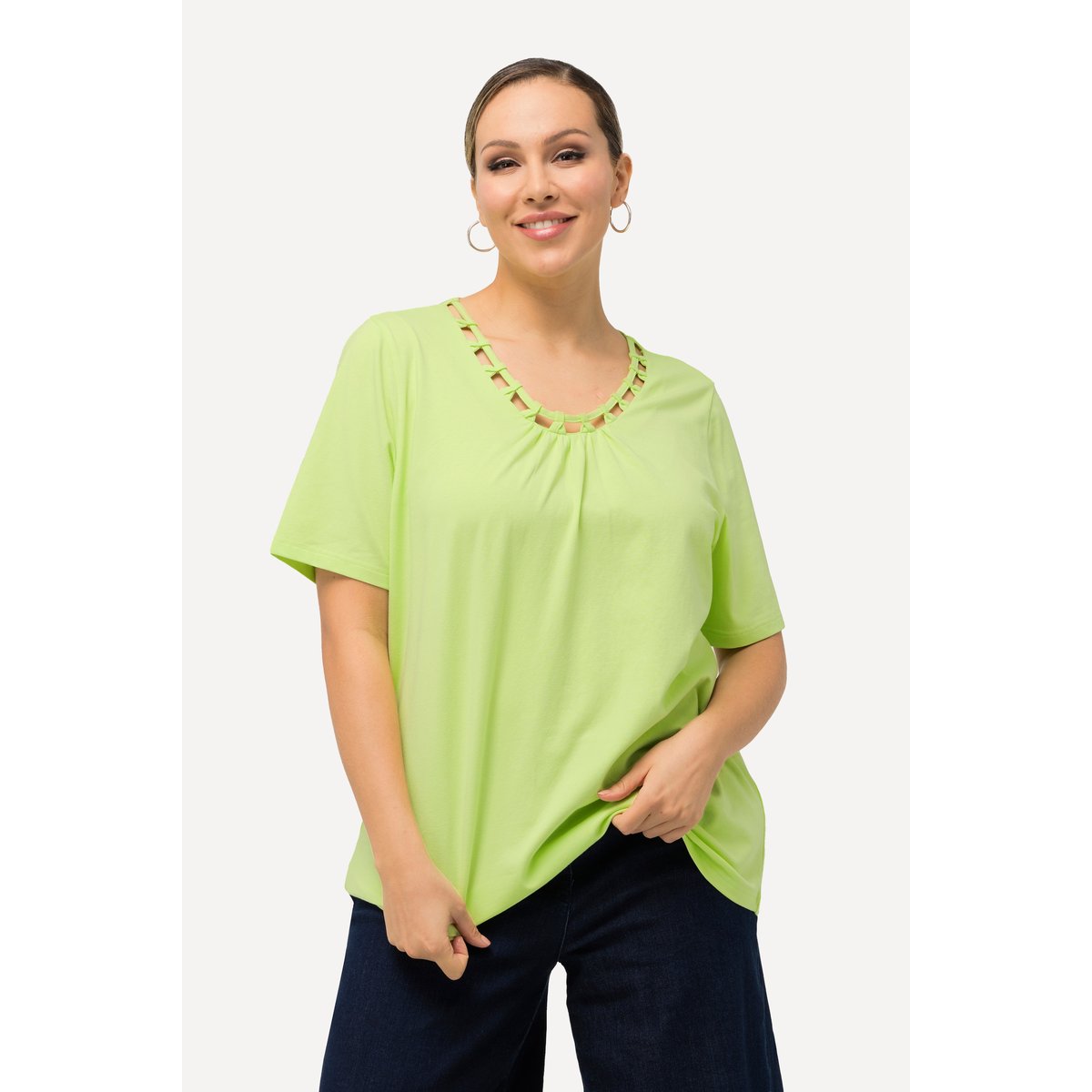 T-shirt à lien fantaisie sur découpes vert clair, ULLA POPKEN