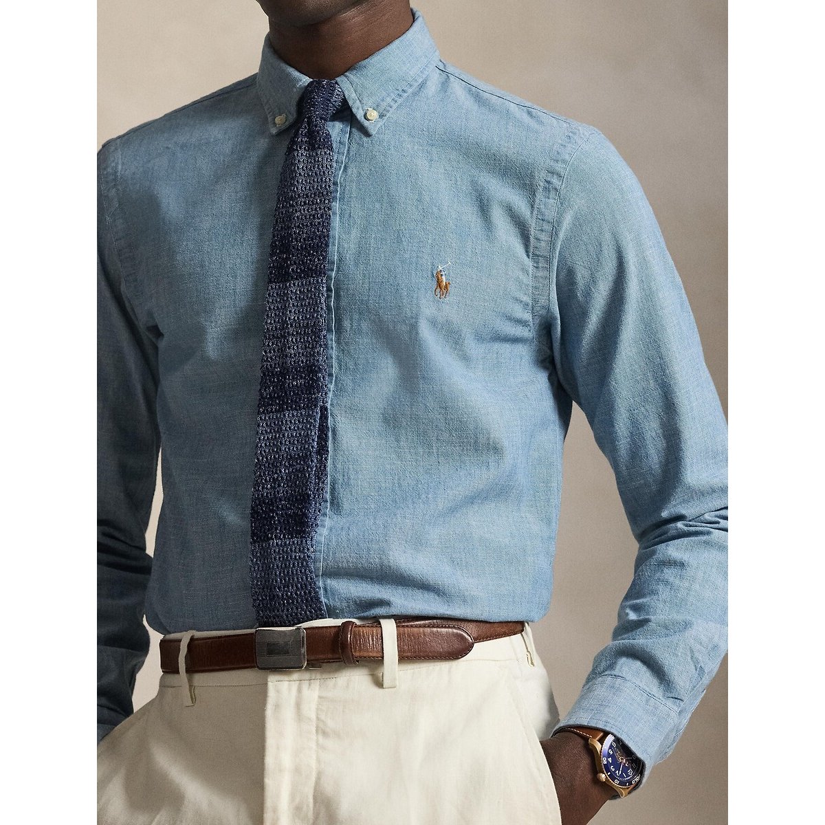 Getailleerd chambray overhemd chambray blauw, POLO RALPH LAUREN