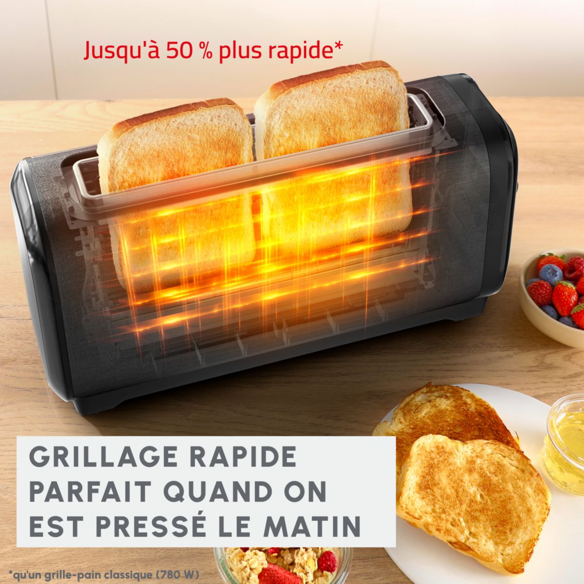 Grille-pain LS5S08E0 Subito Noir - Longue fente couleur unique, MOULINEX