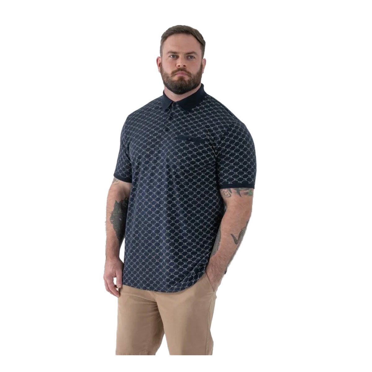 Polo manches courtes motif/style imprimé intégral SAUNDERS bleu marine, DUKE