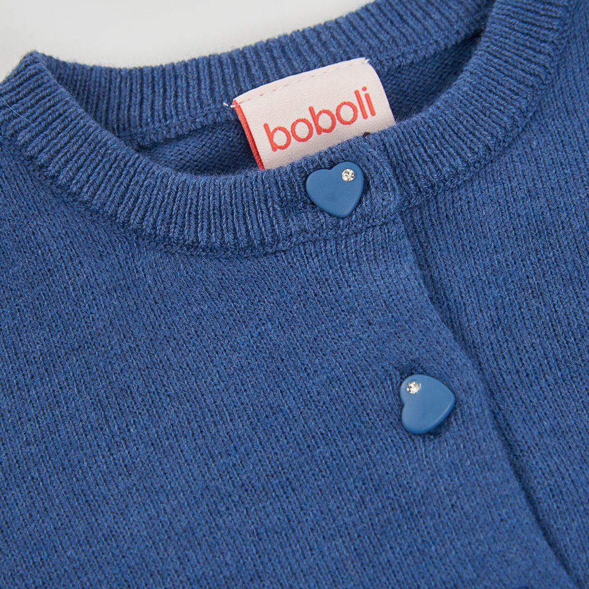 Gilet fille en maille avec coeurs bleu, BOBOLI
