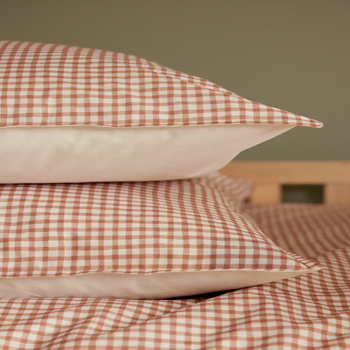 Taie d'oreiller enfant imprimée en percale de coton, MINI VICHY beige moyen, ESSIX